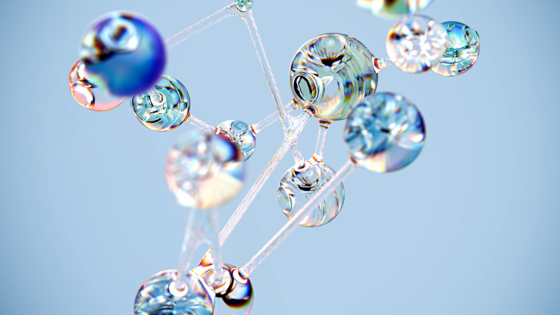 Flowing glass-like molecular structure in blue. Conceptual digital art with a tech twist.